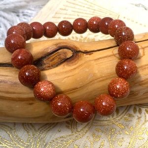 New Goldstone Semi-Precious Gemstone Bead Stretch Bracelet